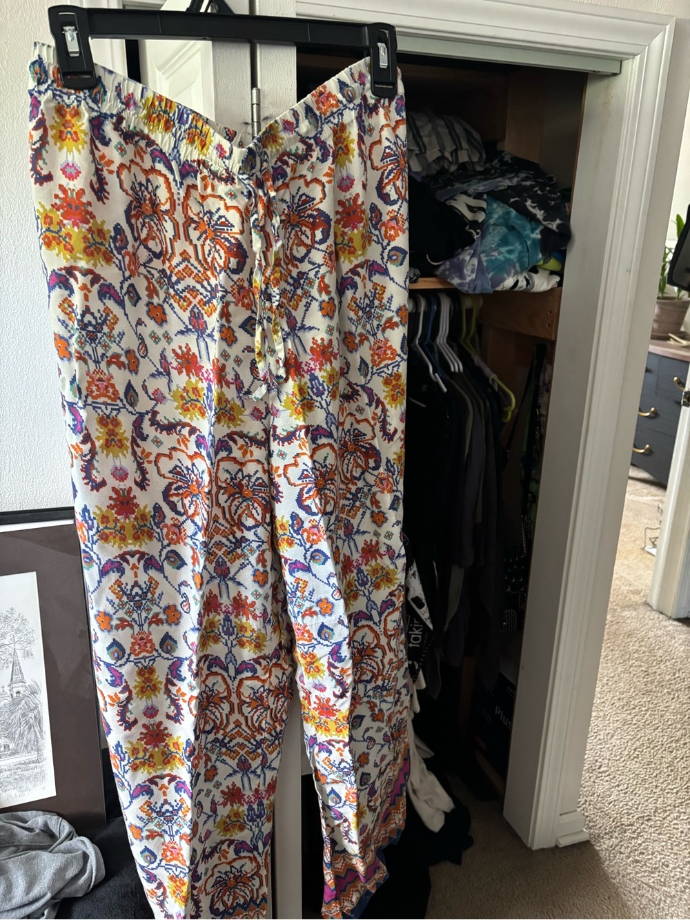 Cost Plus World Market White Floral Print Wide Leg Lounge Pants
